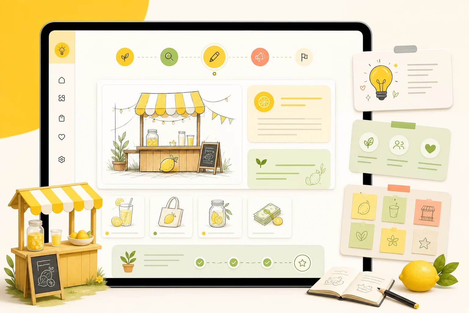 Illustrative product concept for the Lemonstand.ai kids entrepreneurship app